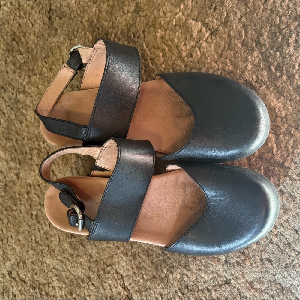 Black Leather Slingback Sandals